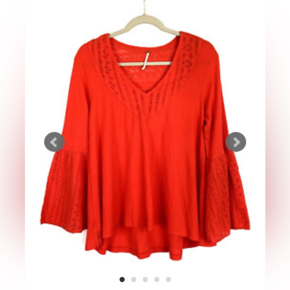 Free People Boho Orange Eyelet Embroidered Knit Top Size Medium Color Orange